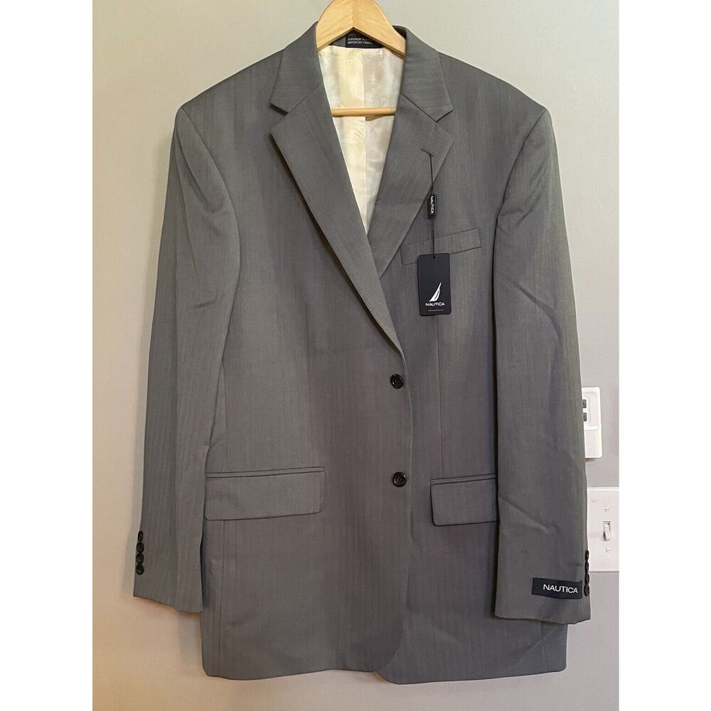 Nautica Blazer Sport Coat Jacket Wool Herringbone Imported Fabric 44 New